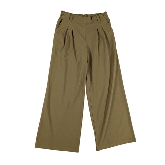Unbranded Pants - Olive Green Wide Leg Pleated Trousers Elastic Waist Minimalist Pants Medium